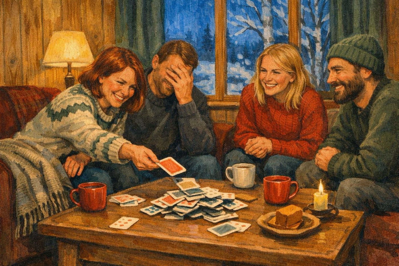 Friends playing a shedding card game